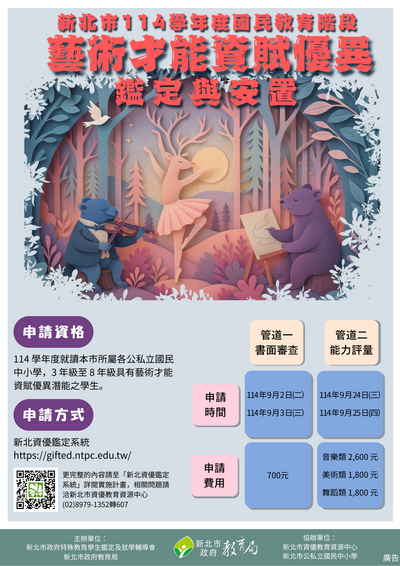 114學年度國教階段藝術才能資賦優異鑑定宣導海報圖片